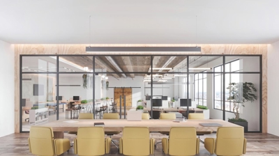 Office conference room with a glass wall