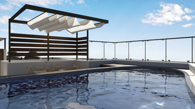 Glass railing around a pool deck