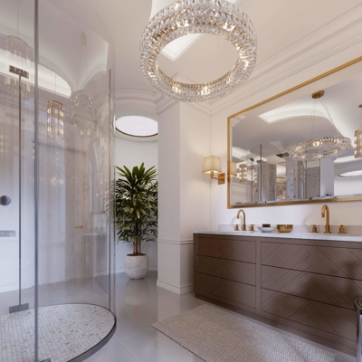 Large Custom Mirror in Full Bathroom