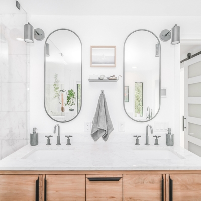 Tall Custom Oval Mirrors in Full Bath