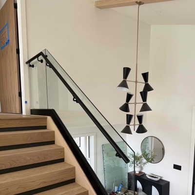 Stairs Base Shoe with Handrail off Glass Black