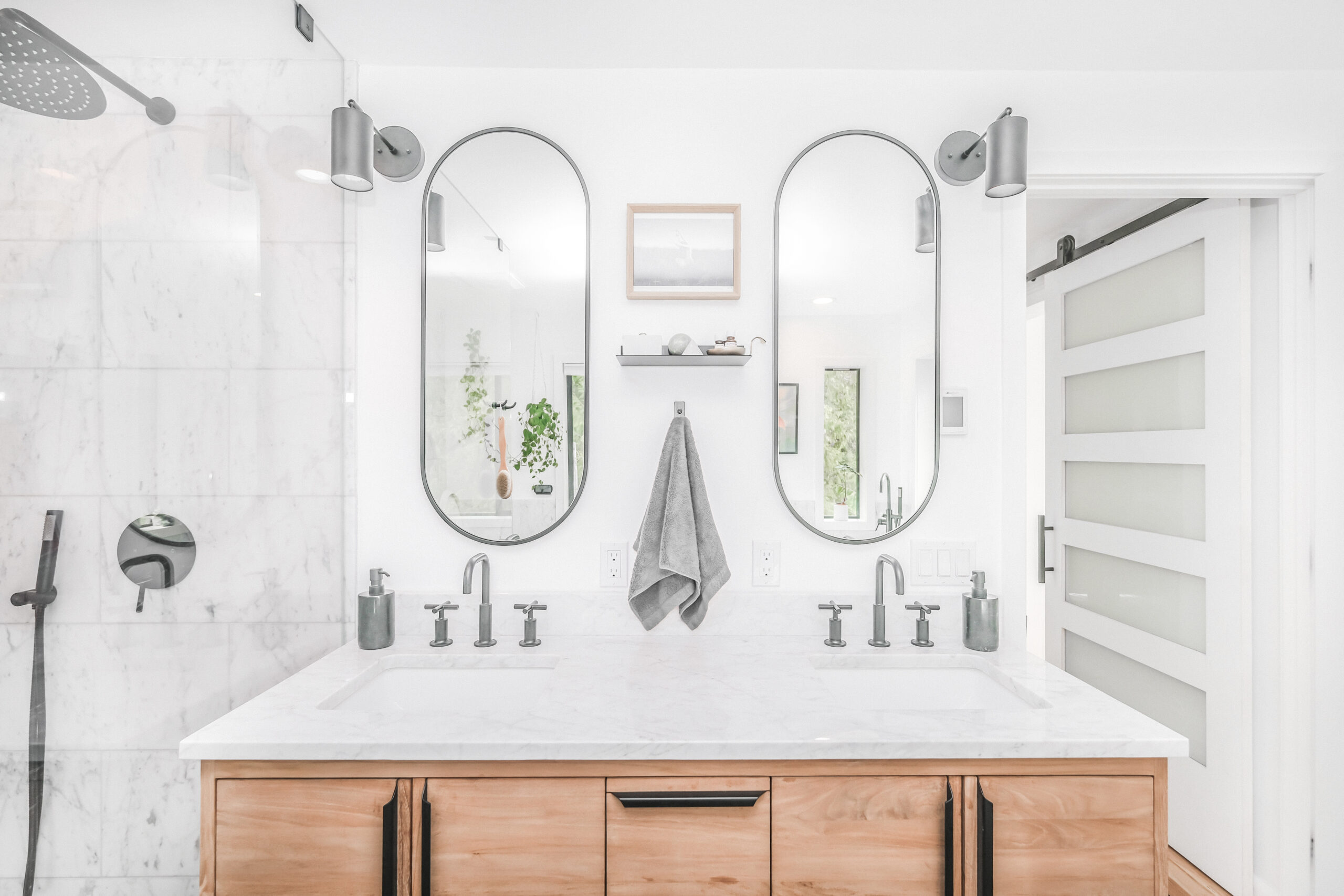 Tall Custom Oval Mirrors in Full Bath