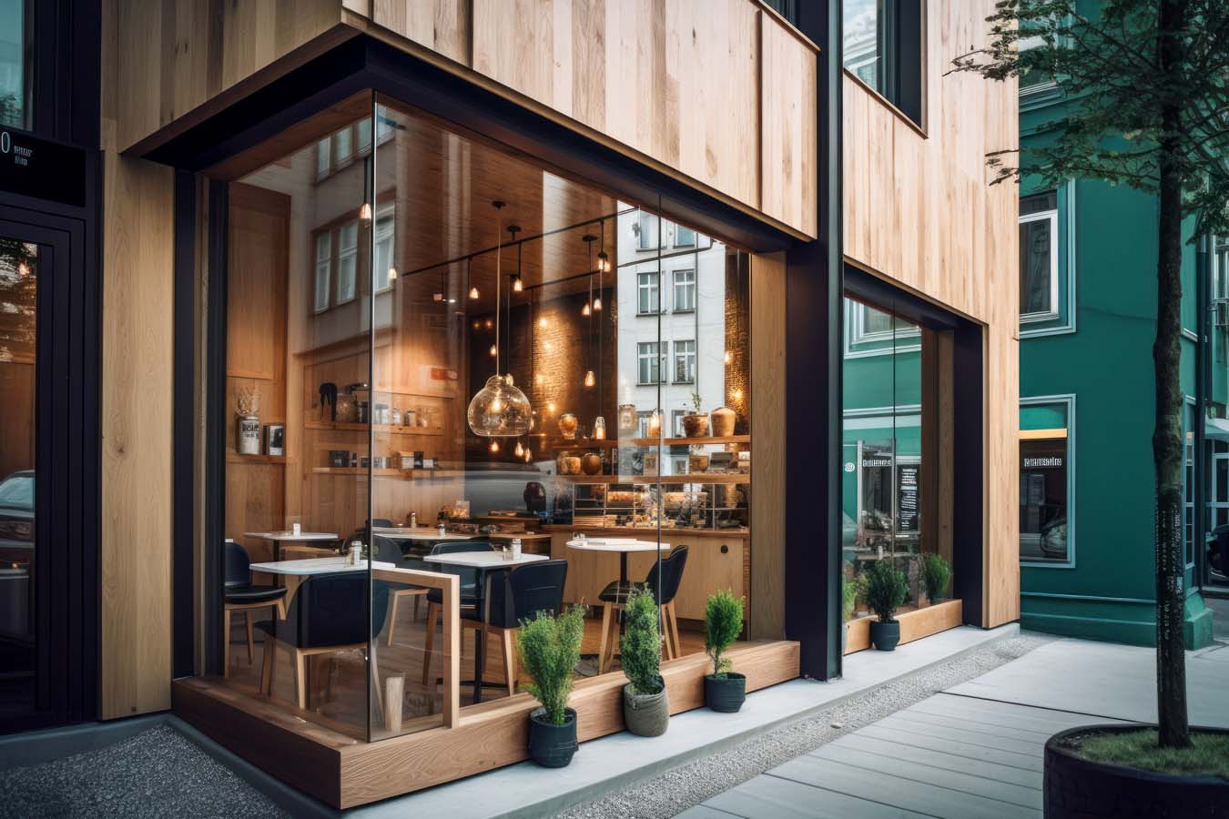 Commercial Coffee Shop with Glass Windows