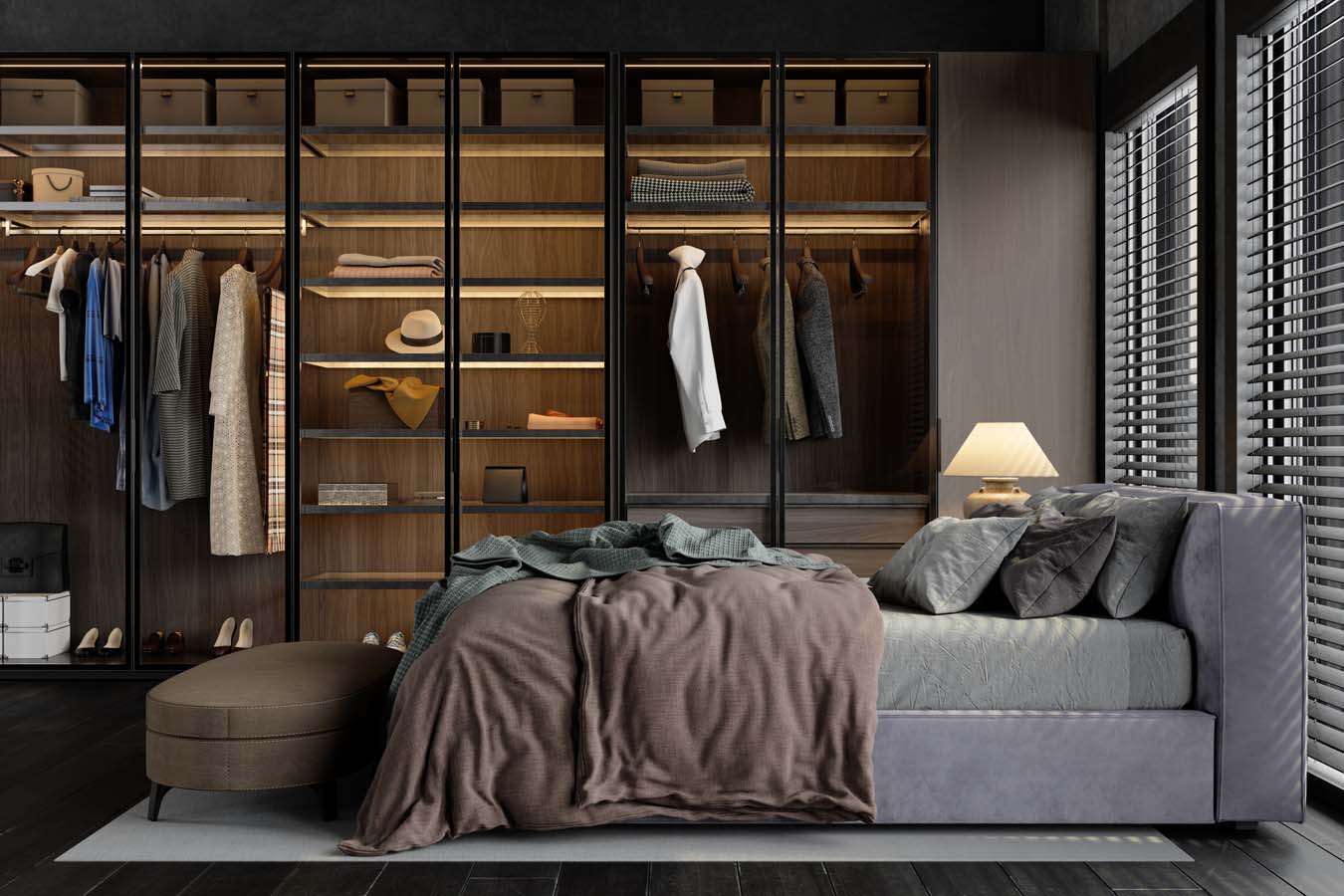 Custom Glass Closet Doors in Bedroom
