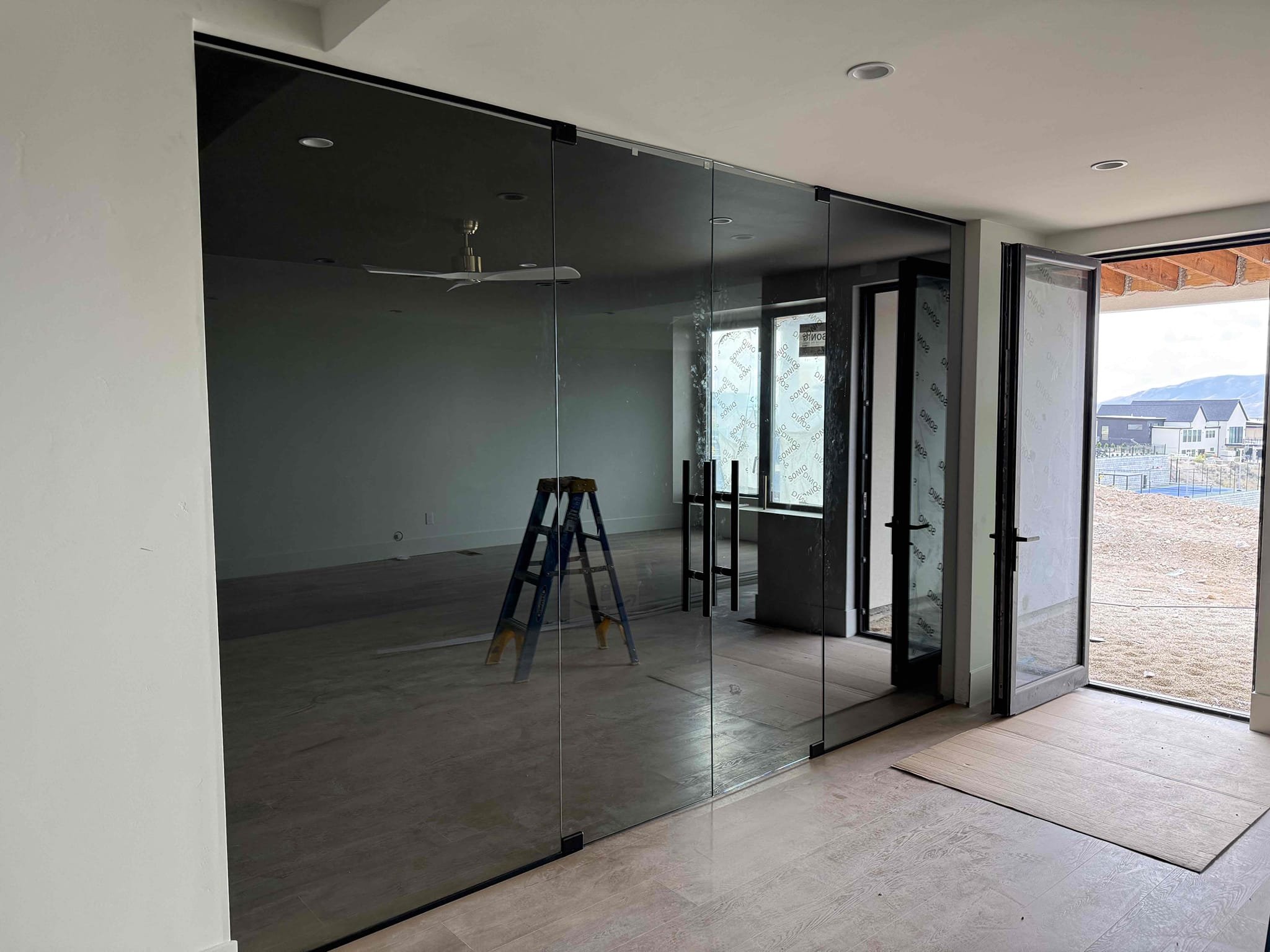Gym Entrance Double Doors Black Ladder Pull