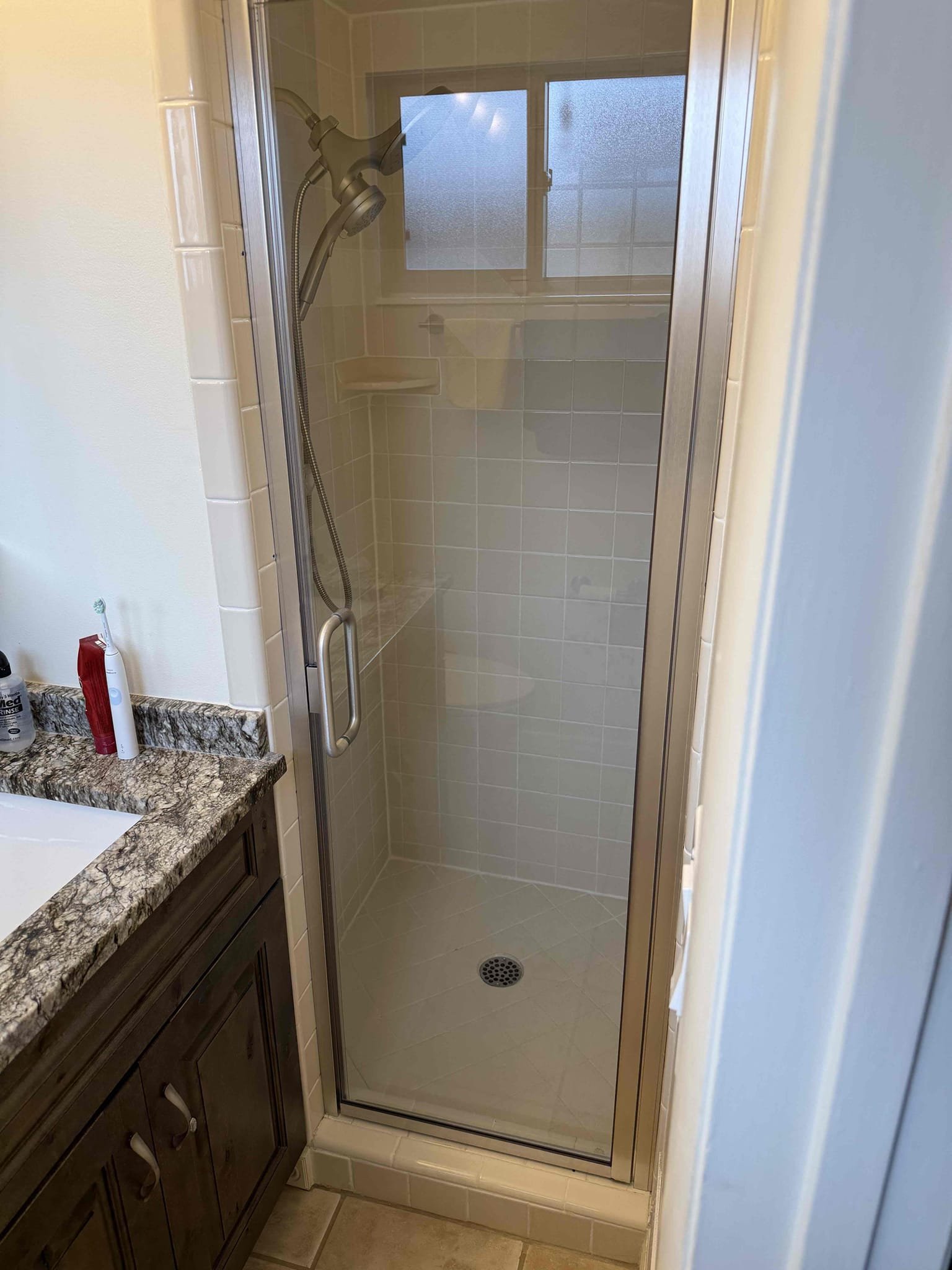 Semi-Frameless Brushed Nickel Single Door