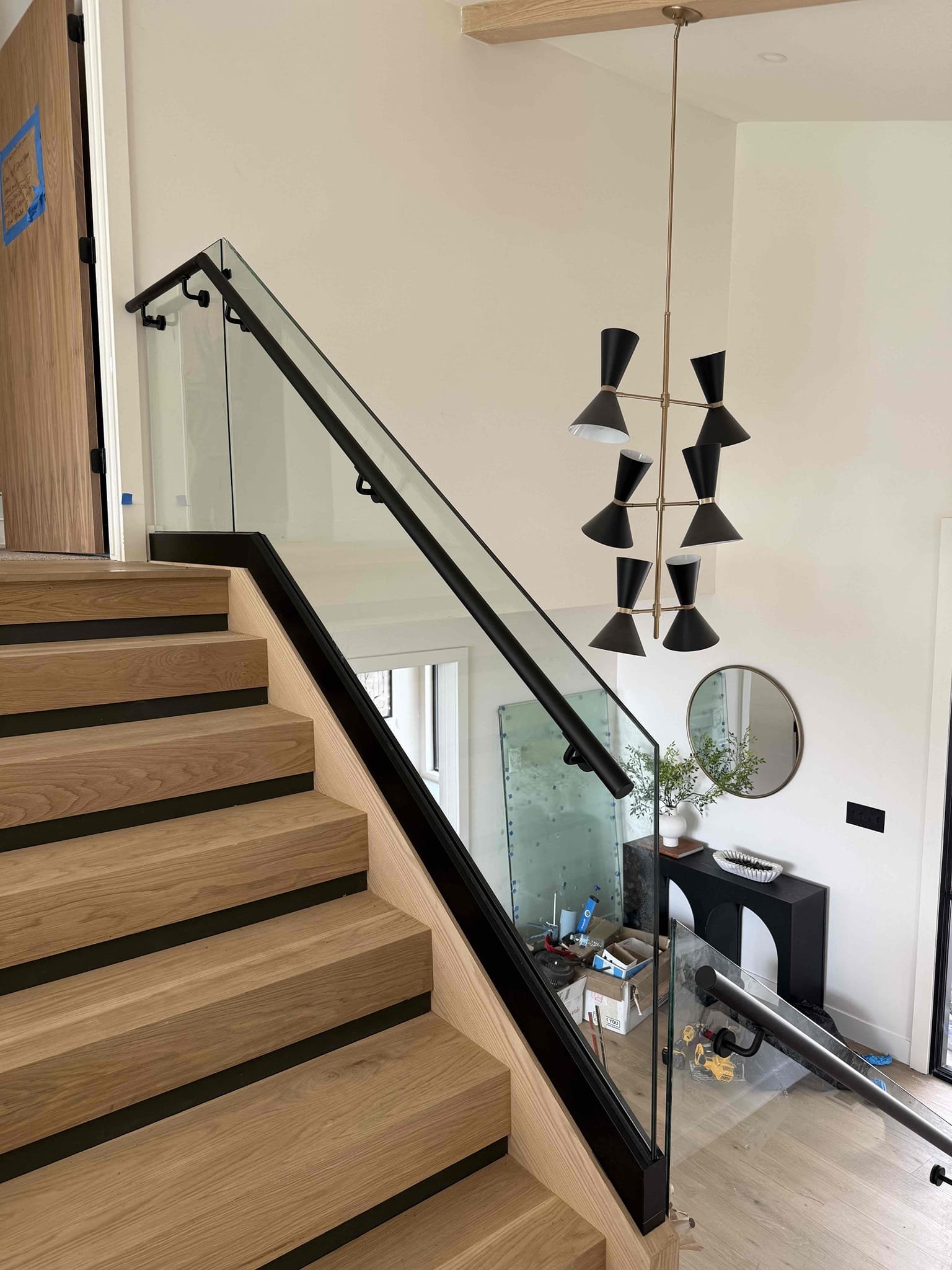 Stairs Base Shoe with Handrail off Glass Black