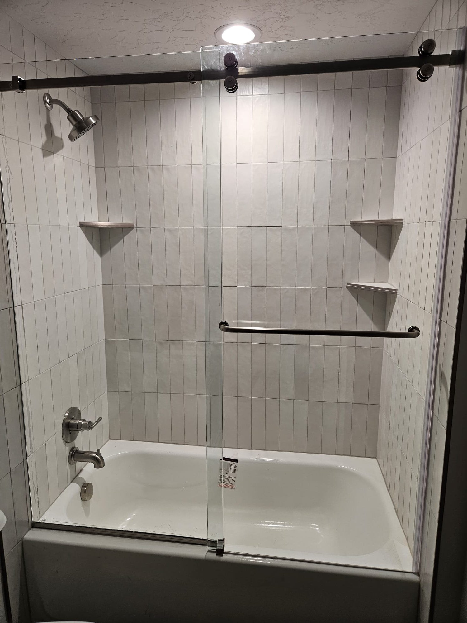 Frameless Tub Slider Brushed Nickel Towel Bar