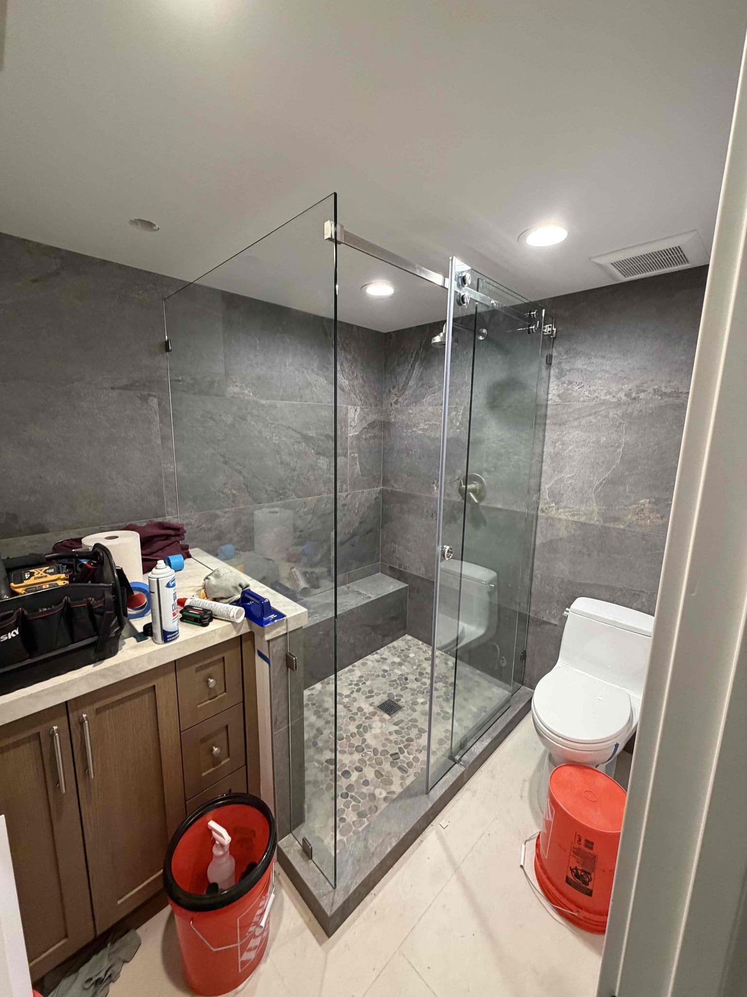 Frameless Slider Chrome Finger Pull with Return Panel